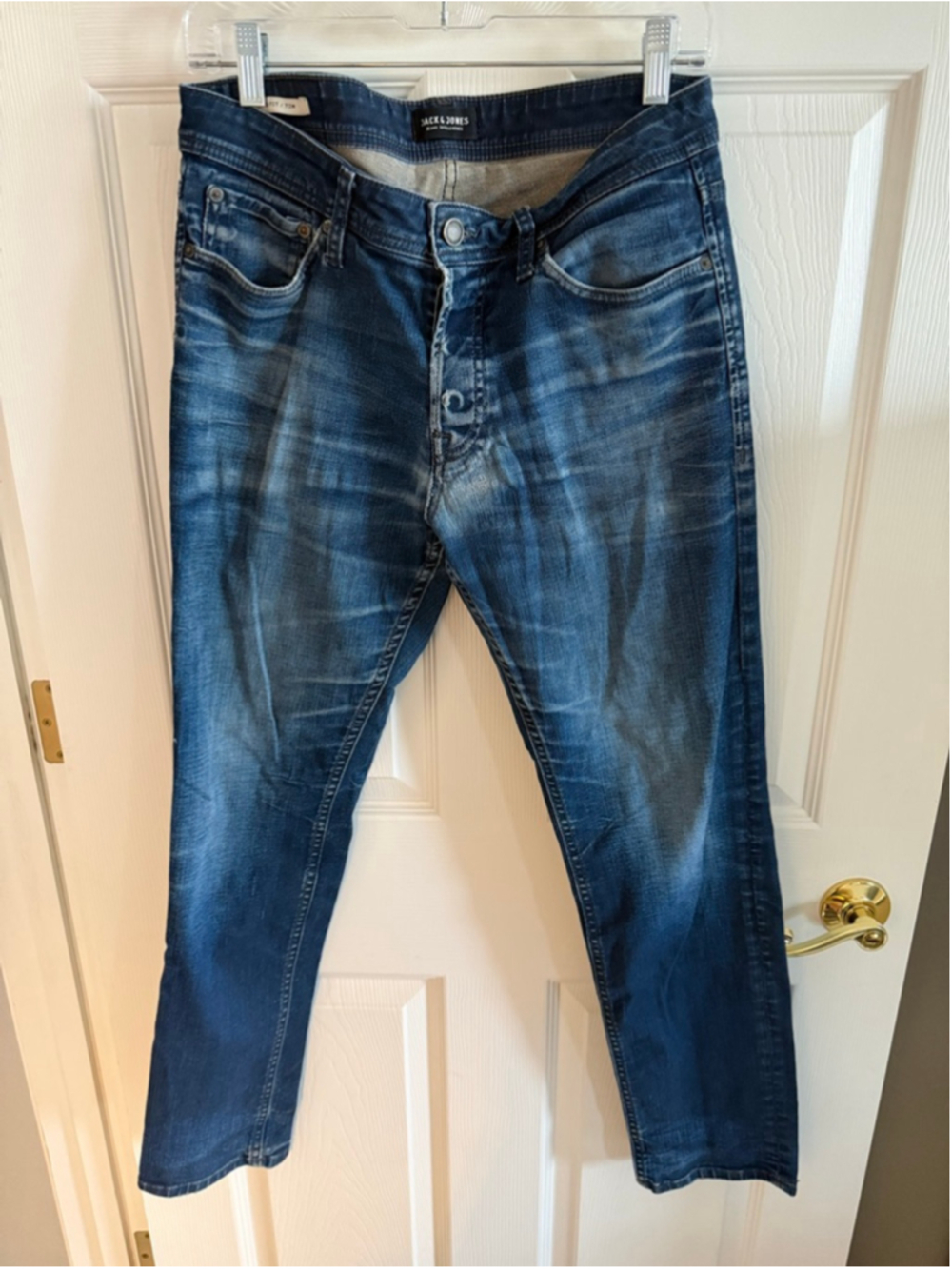 Jack & Jones men's slim fit jeans blue stone wash button fly 31x32